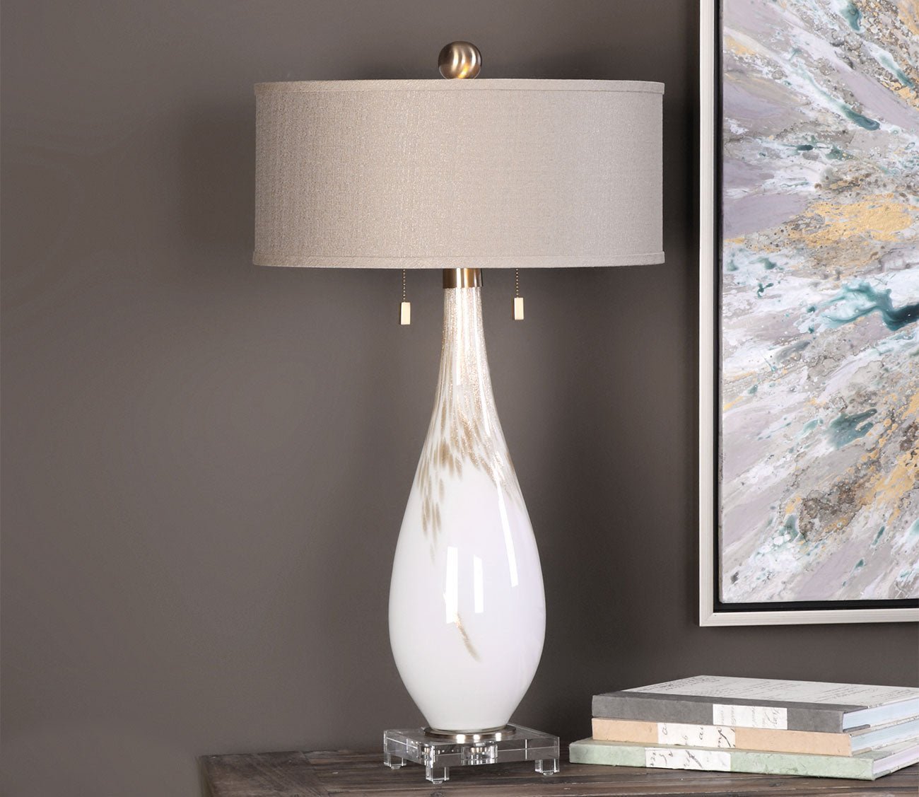 Cardoni White Glass Table Lamp by Uttermost