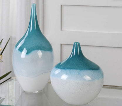 Carla Teal White Vases Set of 2 by Uttermost