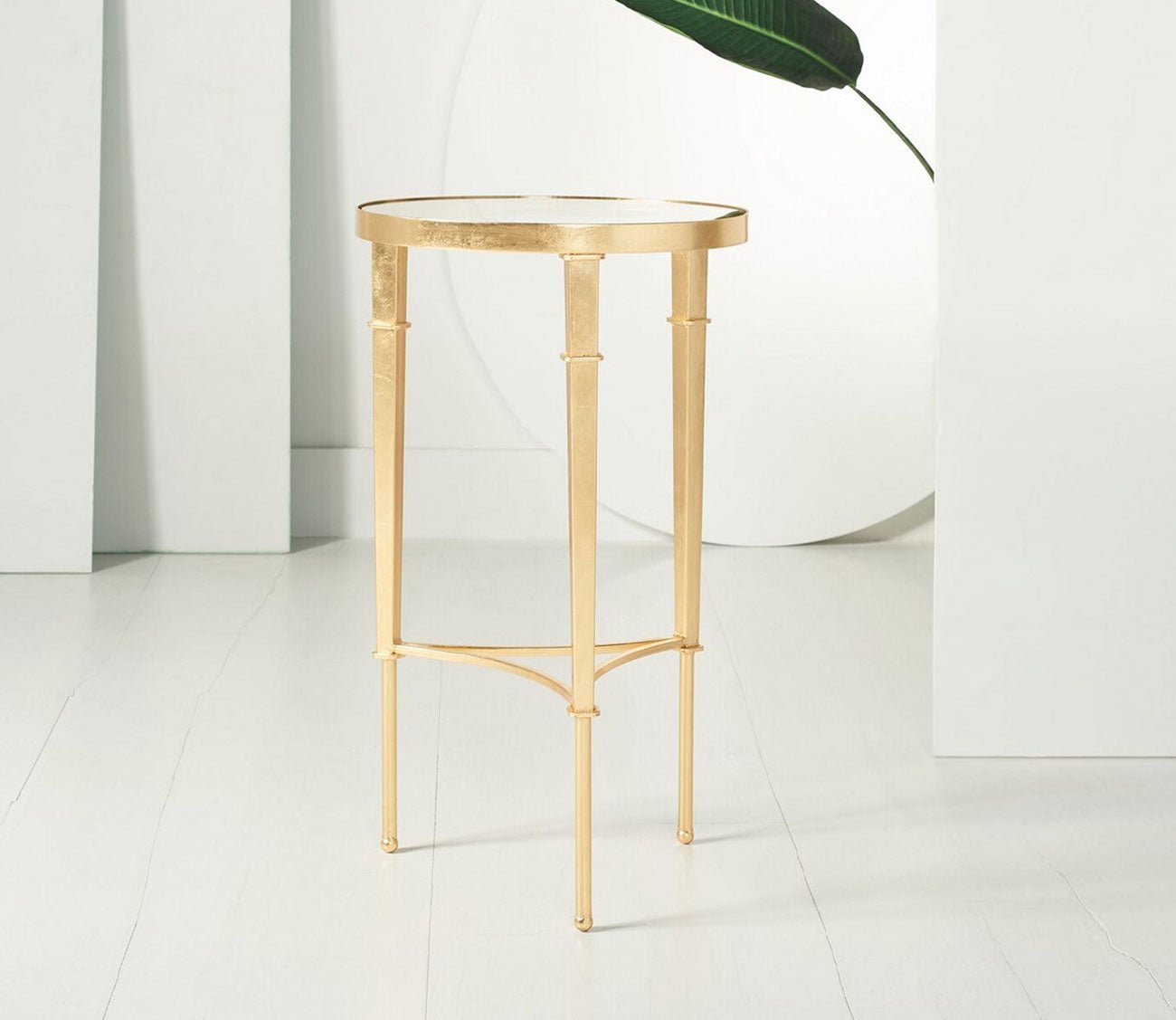 Carly Round Gold Leaf Metal Accent Table