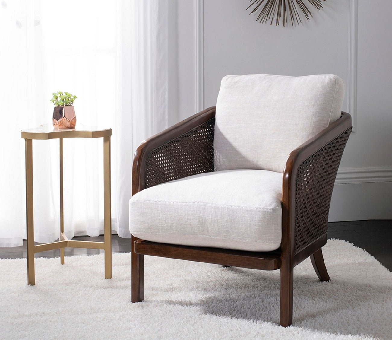 Caruso Woven Cane Barrel Back Accent Chair