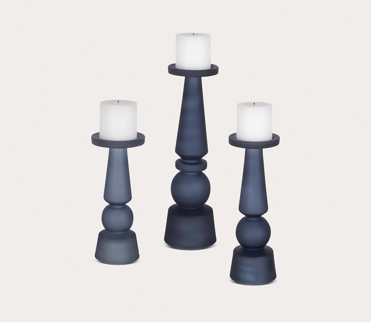 Cassiopeia Blue Glass Candleholders Set of 3 by Uttermost