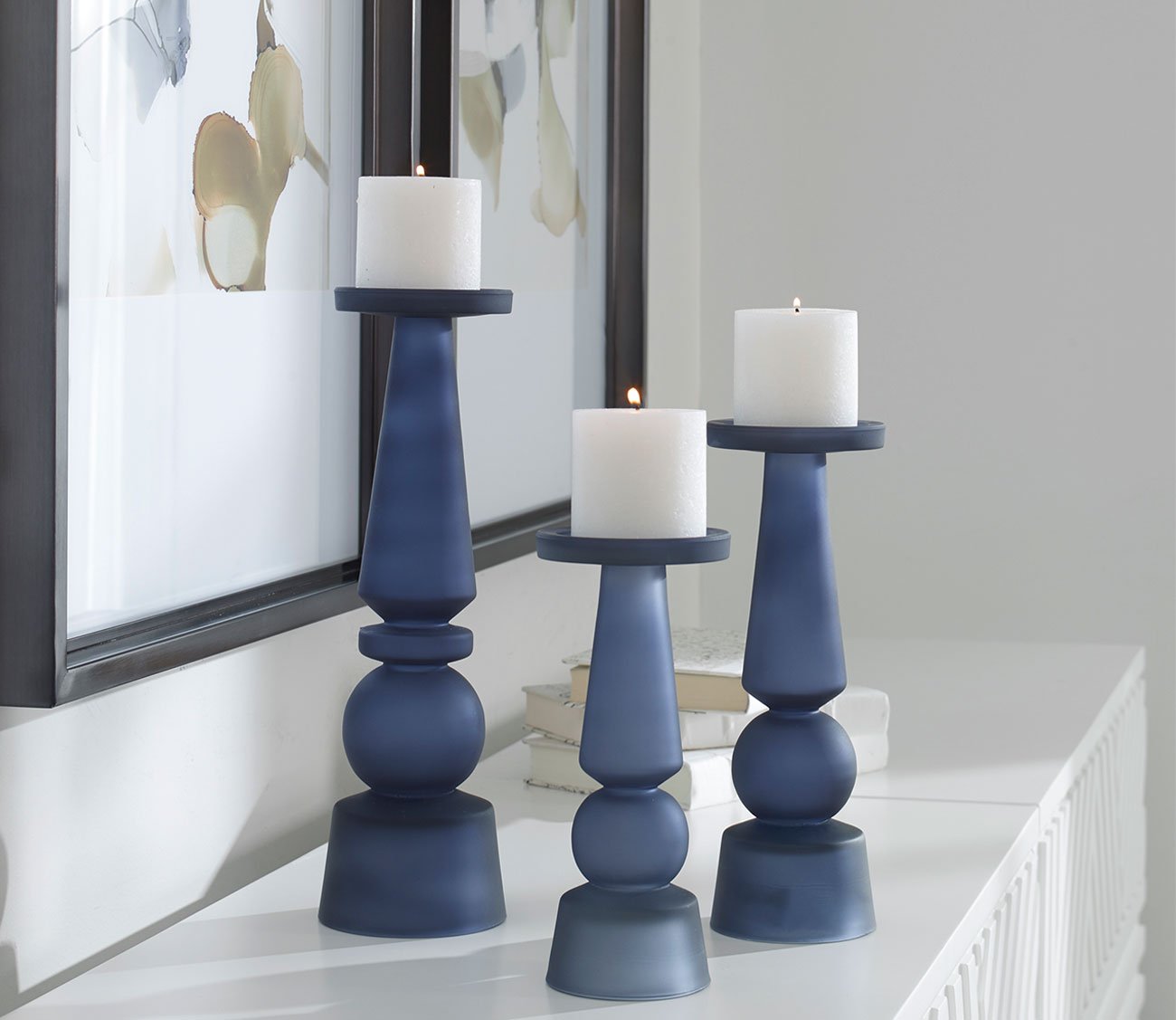 Cassiopeia Blue Glass Candleholders Set of 3 by Uttermost