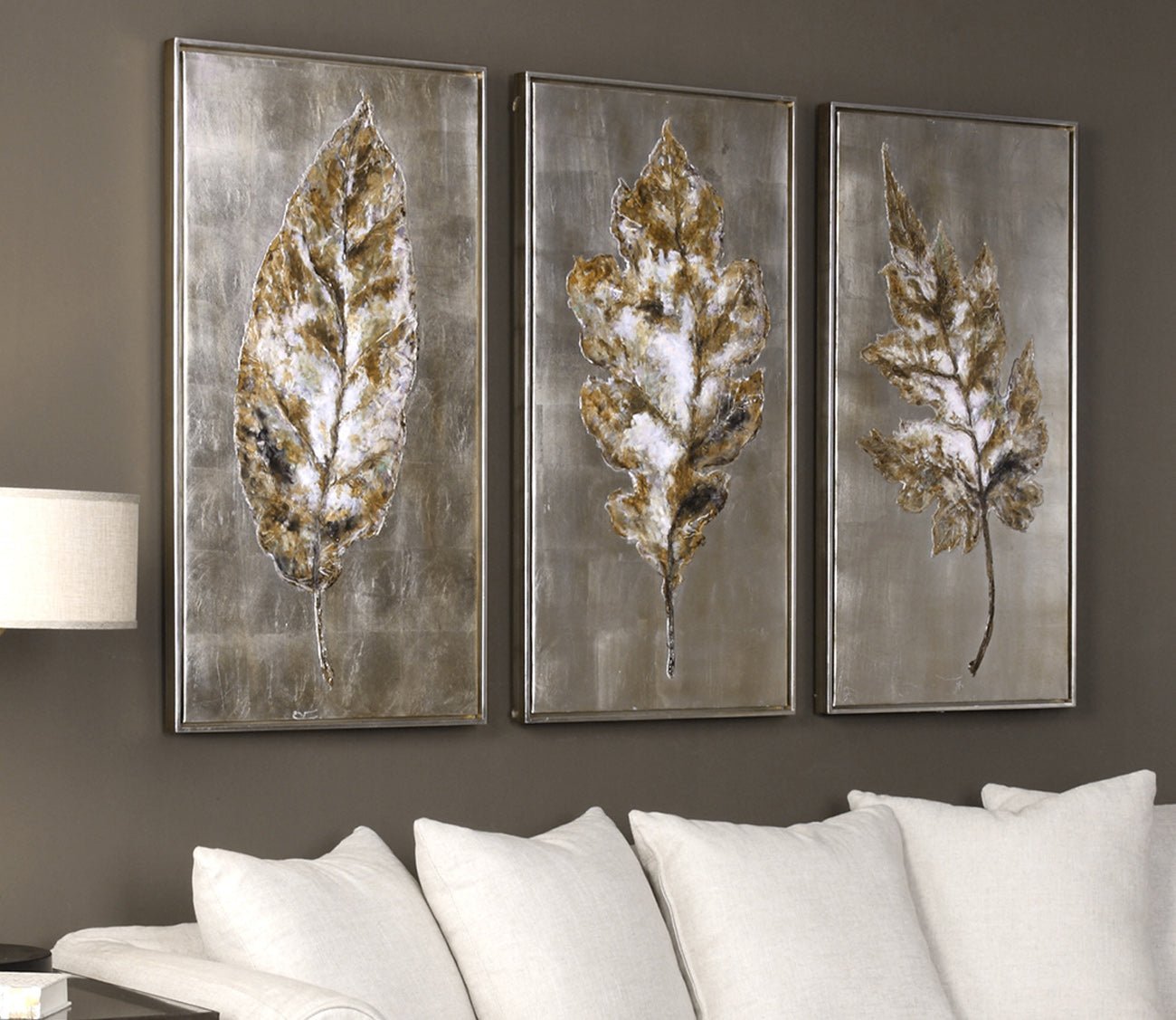 Champagne Leaves Modern Art Set of 3