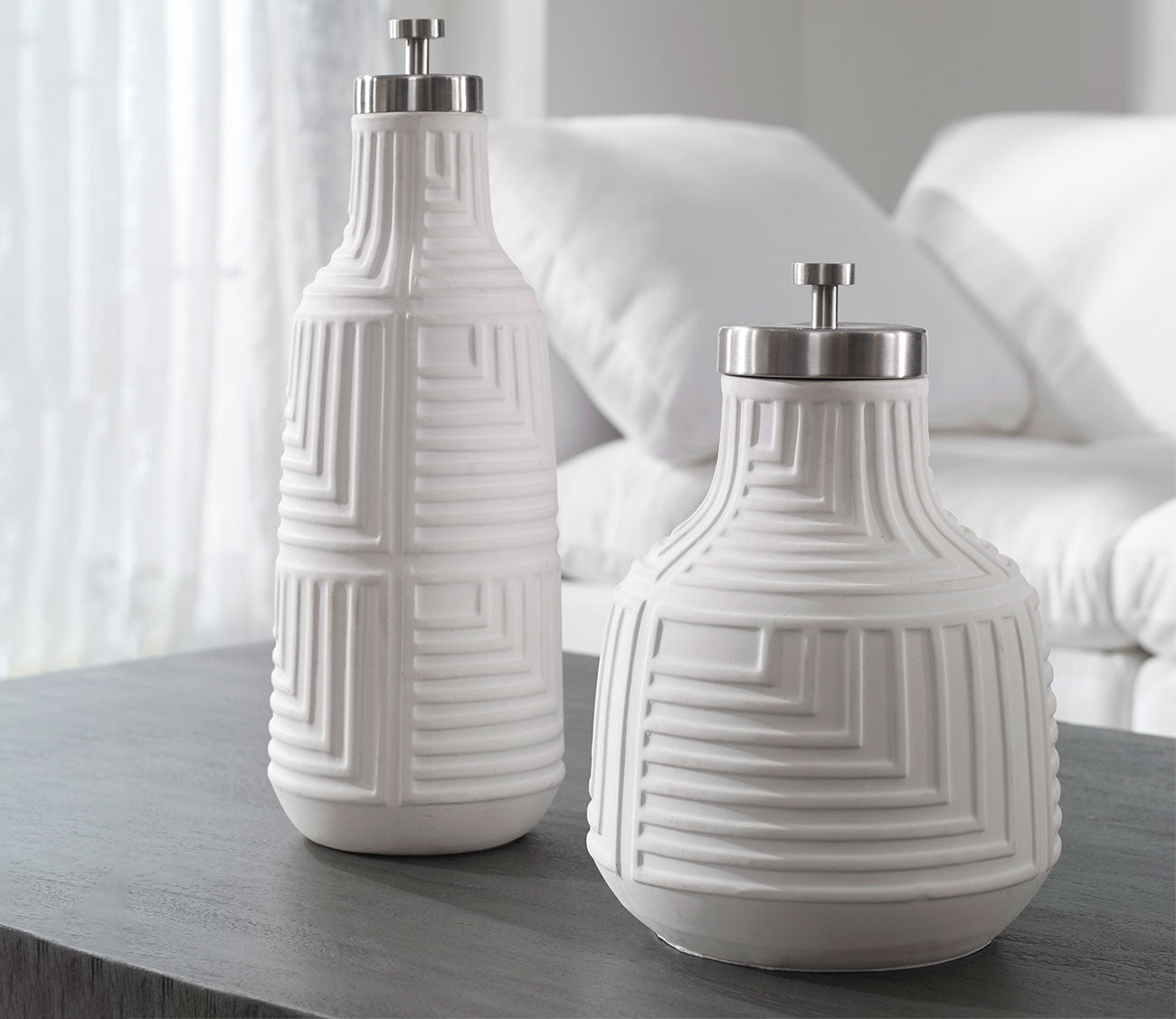 Chandran Matte White Containers Set of 2 by Uttermost