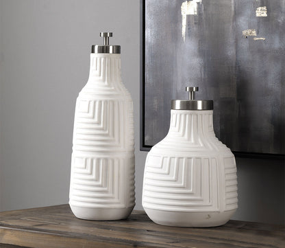 Chandran Matte White Containers Set of 2 by Uttermost