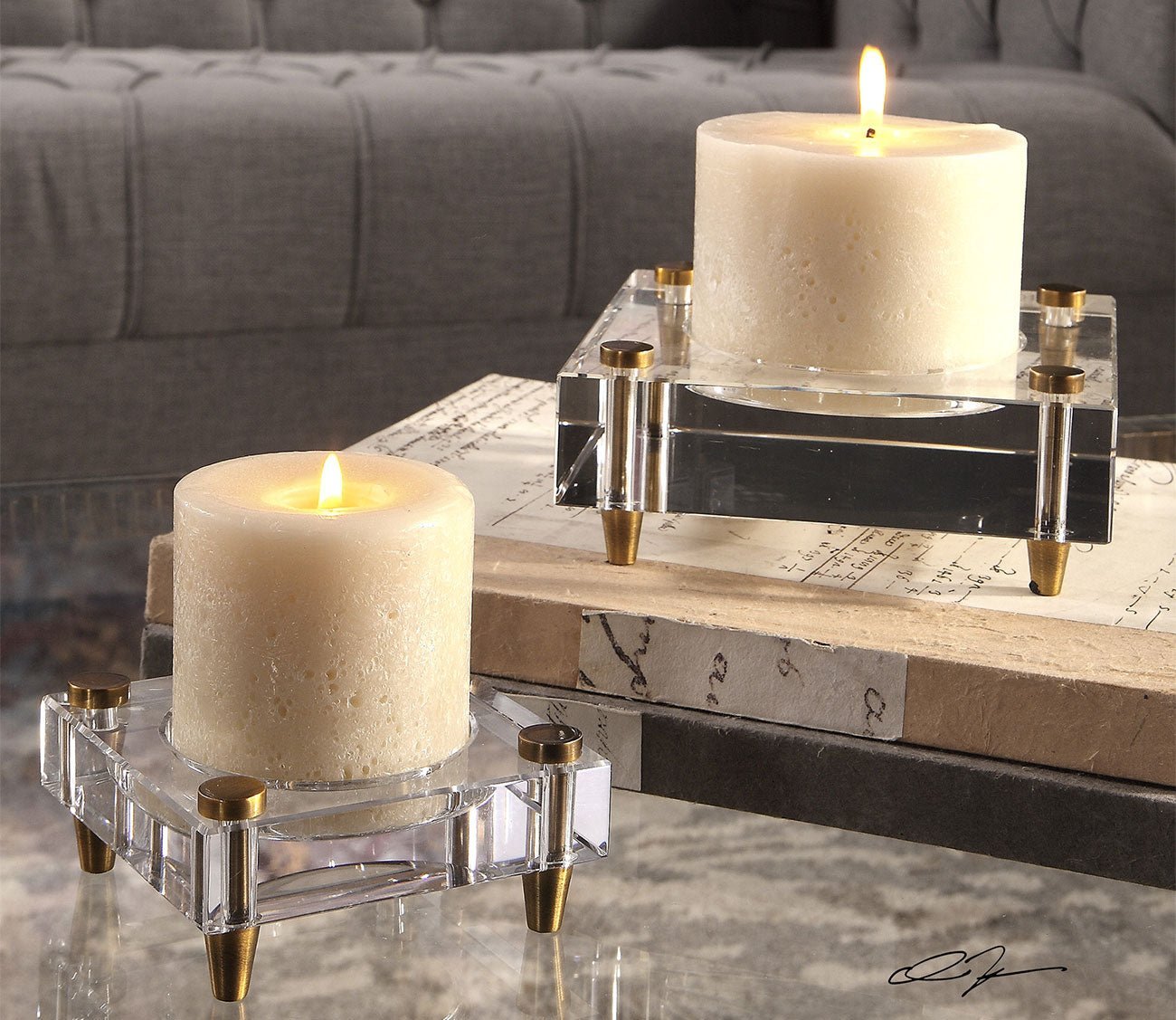 Claire Crystal Block Candleholders Set of 2 by Uttermost