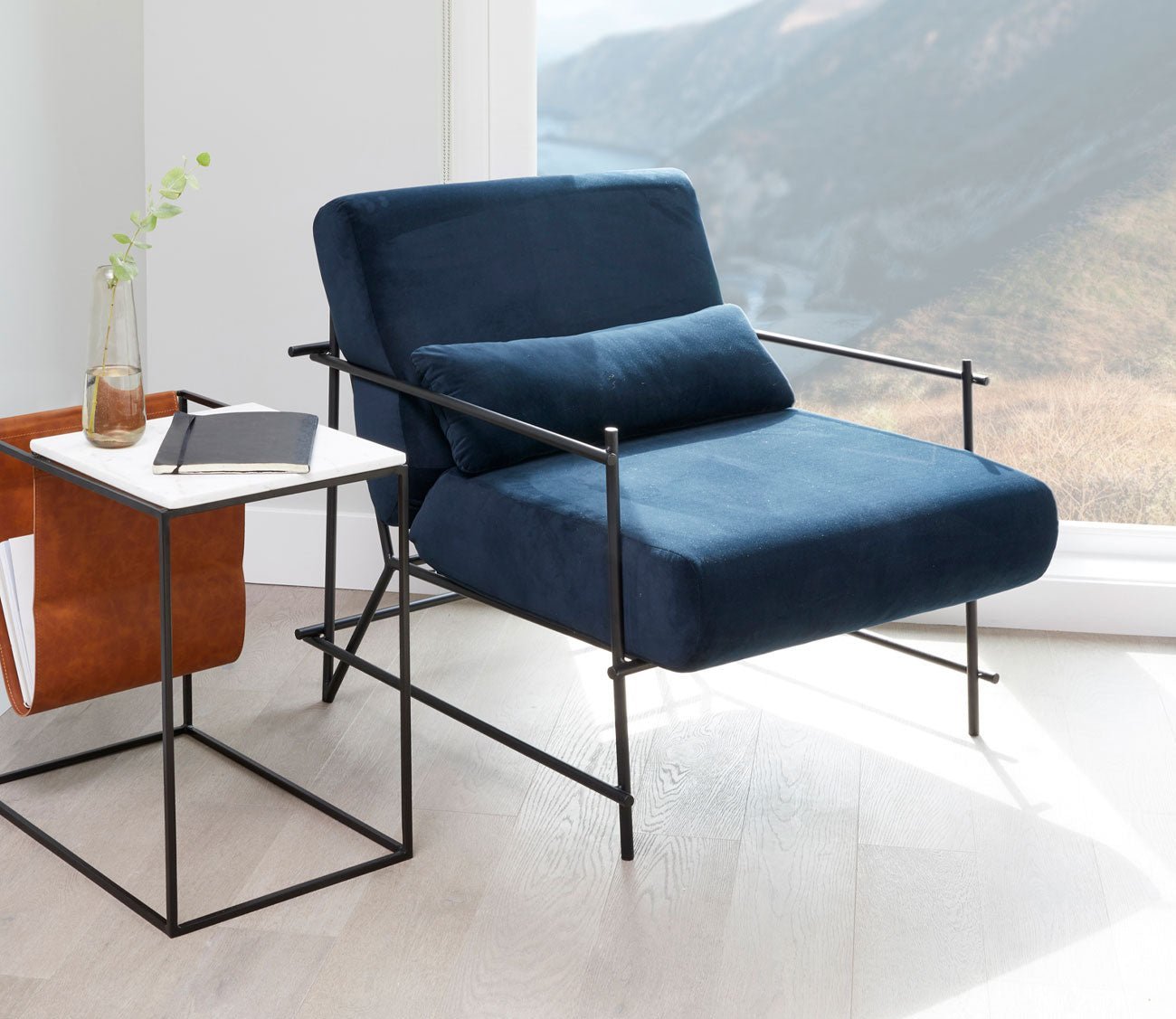Collins Dark Blue Velvet Upholstered Armchair