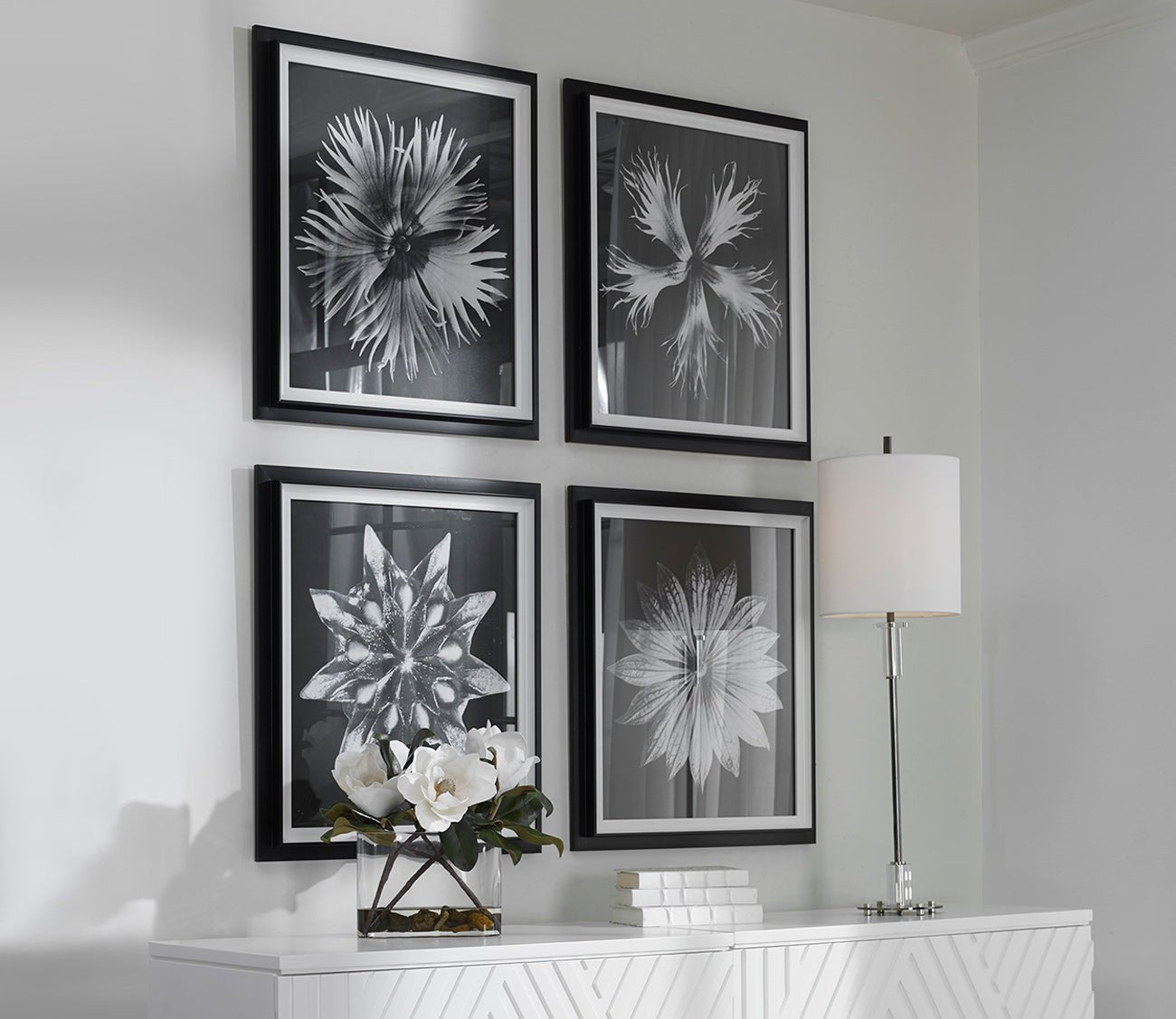 Contemporary Floret Framed Prints Set of 4
