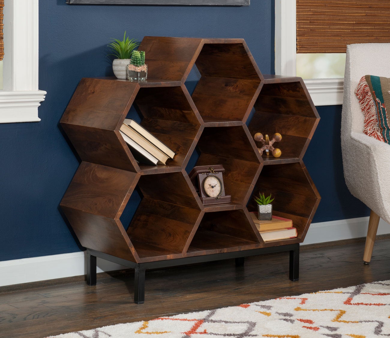 Coram Brown Wood Geometric Bookshelf