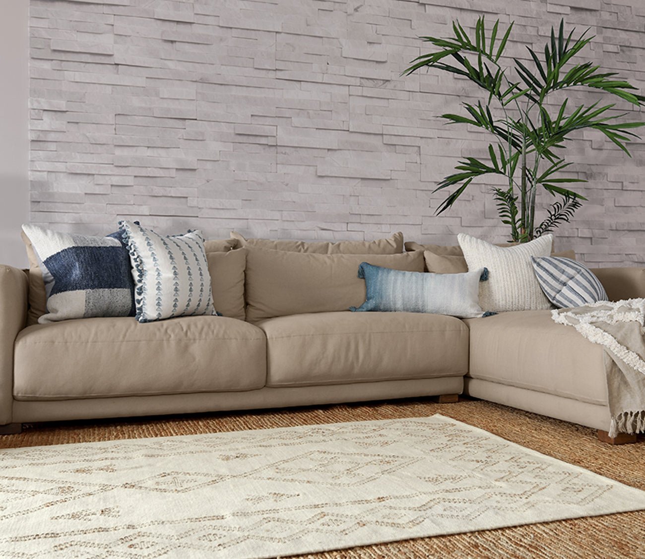 Cyprus Ivory Blue Throw Pillow by Villa by Classic Home