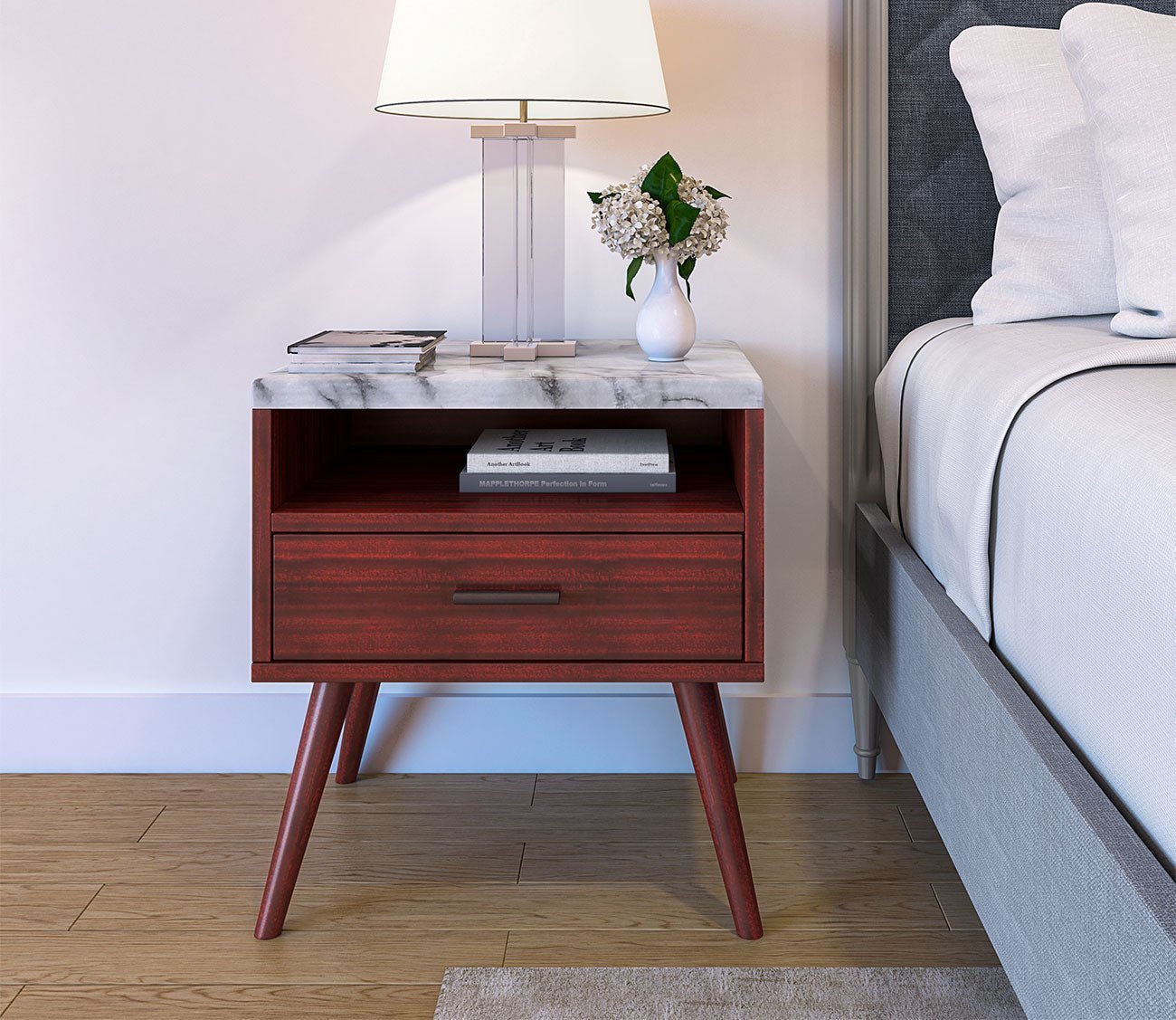 Davita Marble Top Storage Nightstand by Arkotec