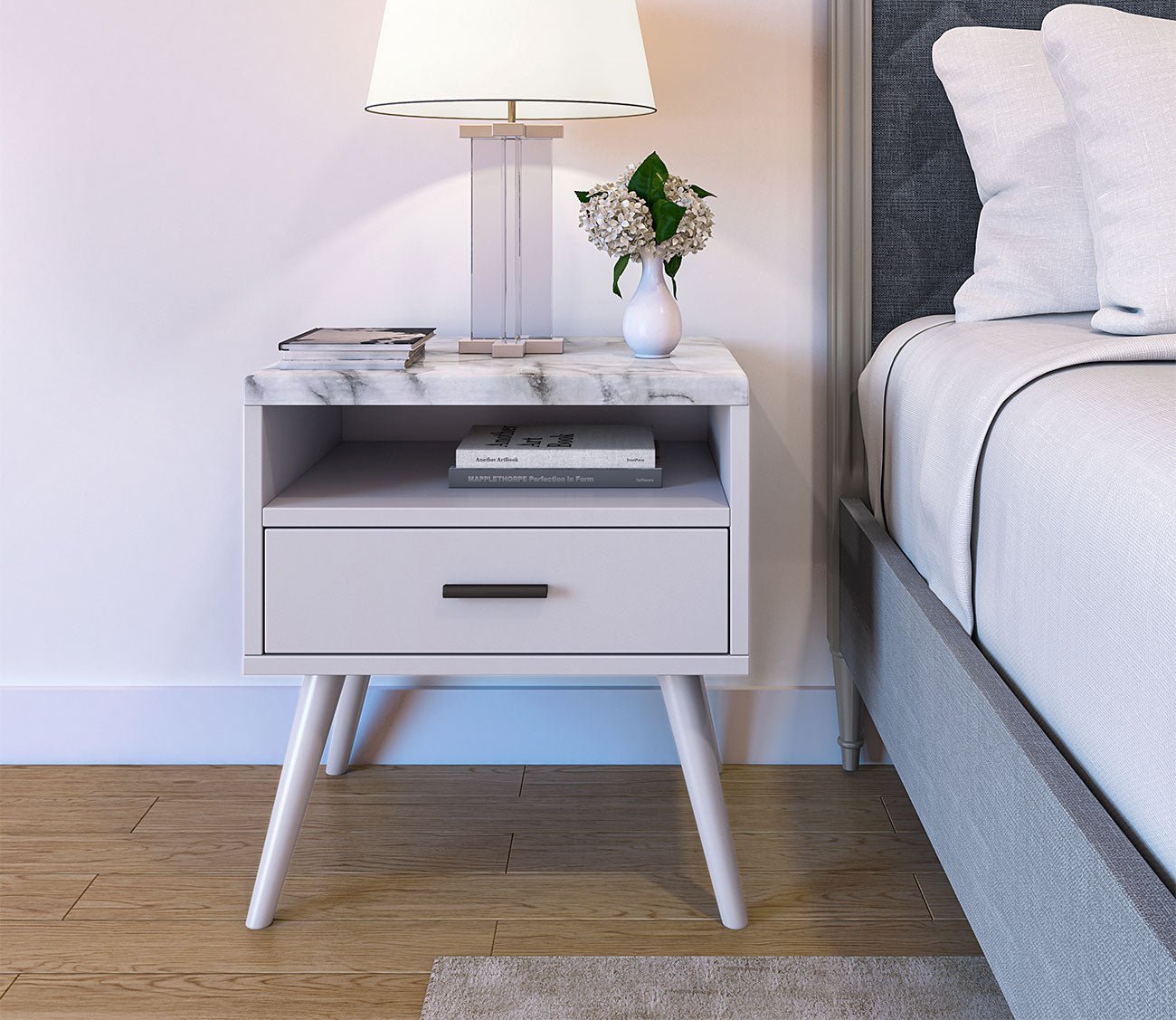 Davita Marble Top Storage Nightstand by Arkotec