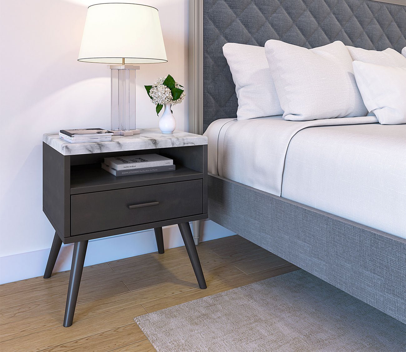 Davita Marble Top Storage Nightstand by Arkotec
