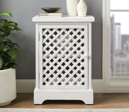 Delaney White Lattice Cutout 1-Door Cabinet by Powell