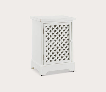 Delaney White Lattice Cutout 1-Door Cabinet by Powell