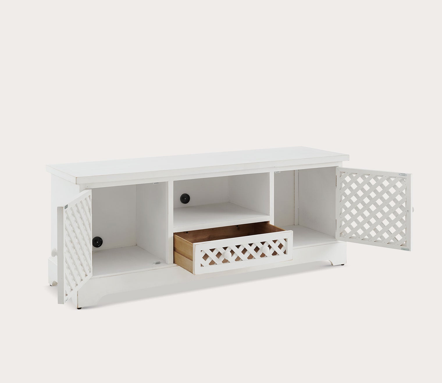 Delaney White Lattice Cutout TV Cabinet by Powell