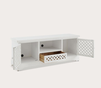 Delaney White Lattice Cutout TV Cabinet by Powell