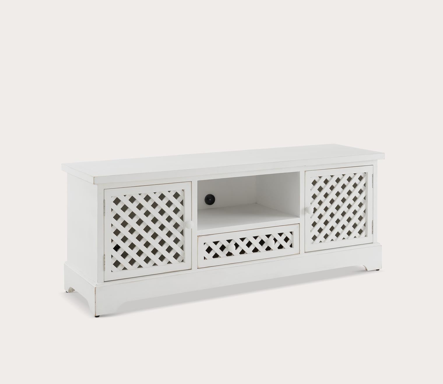 Delaney White Lattice Cutout TV Cabinet by Powell