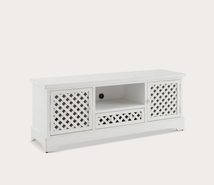 Delaney White Lattice Cutout TV Cabinet by Powell