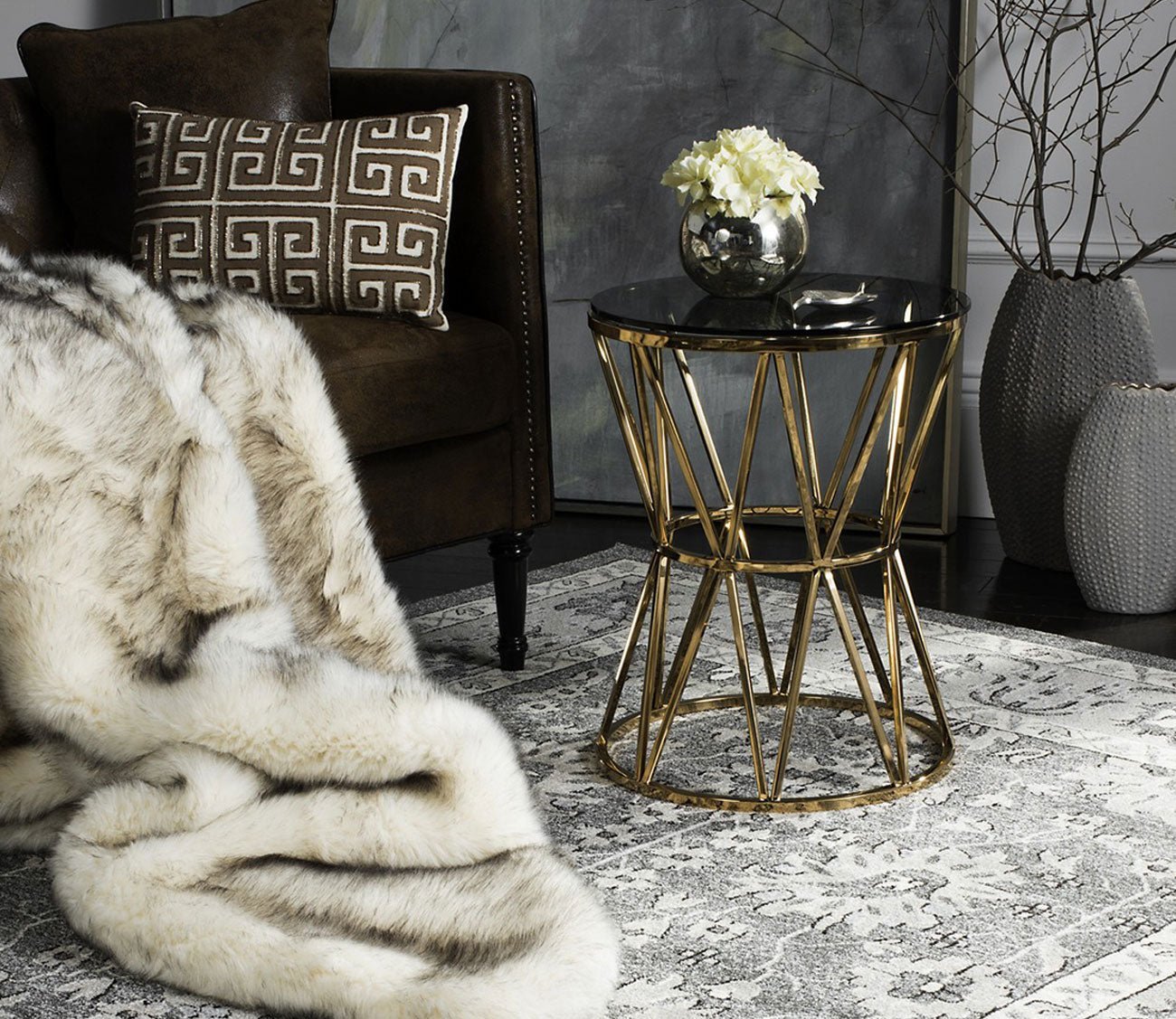 Delsy Glass Top Gold Frame End Table