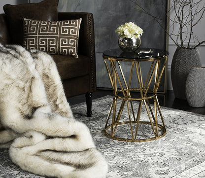 Delsy Glass Top Gold Frame End Table by Safavieh