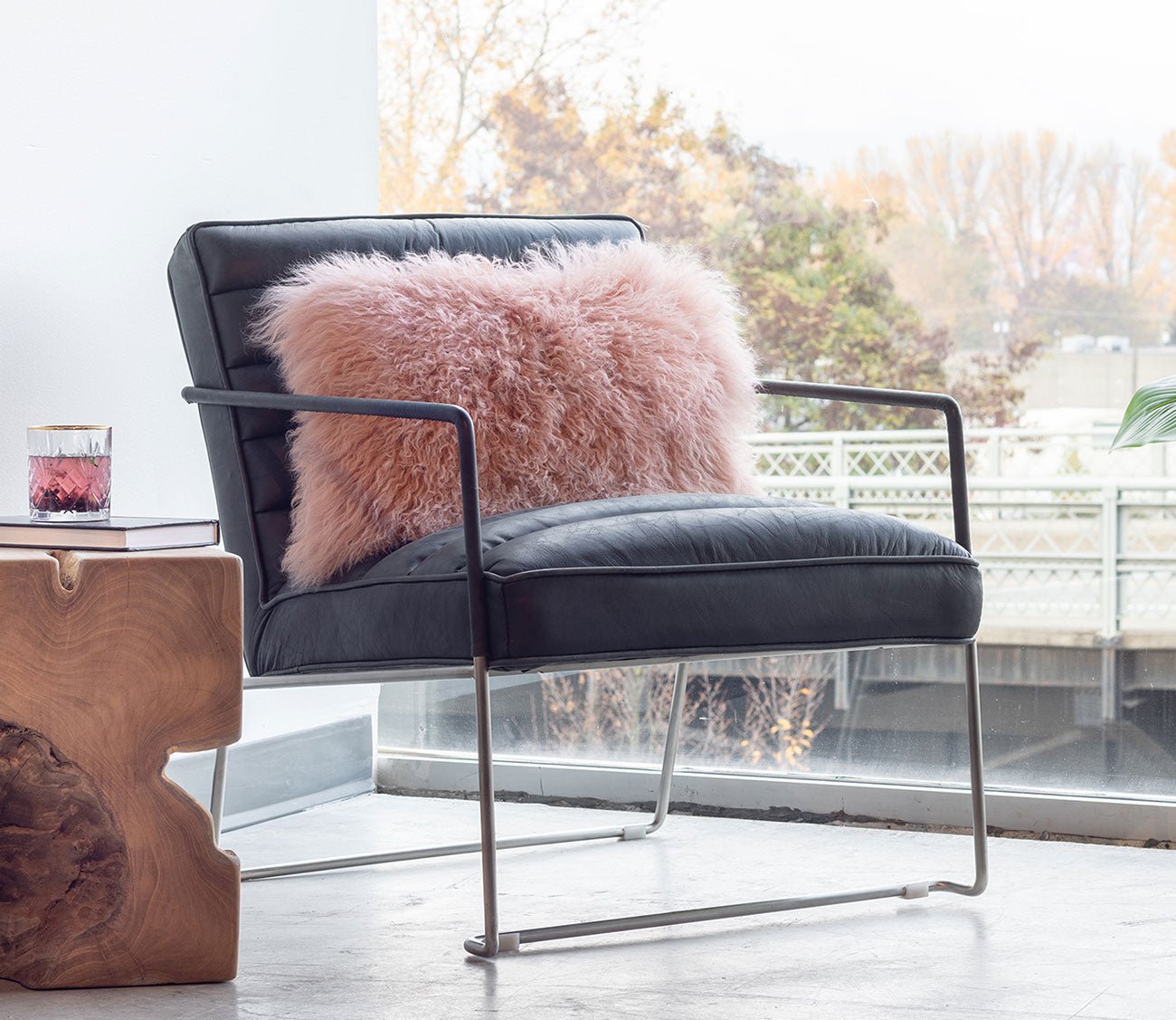 Desmond Onyx Black Genuine Leather Club Chair