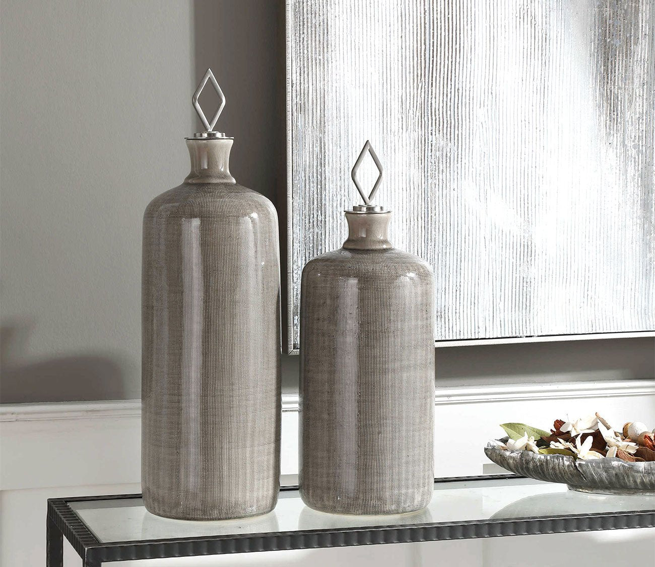 Dhara Taupe Glaze Bottles Set of 2