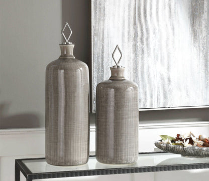 Dhara Taupe Glaze Bottles Set of 2 by Uttermost