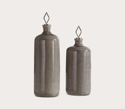 Dhara Taupe Glaze Bottles Set of 2 by Uttermost