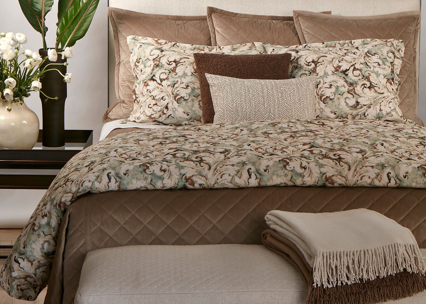 Diamond Quilted Velvet Coverlet and Euro Sham Set by Ann Gish
