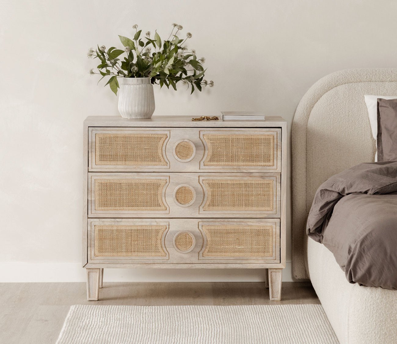 Dobby Cane Inset Mango Wood 3-Drawer Dresser