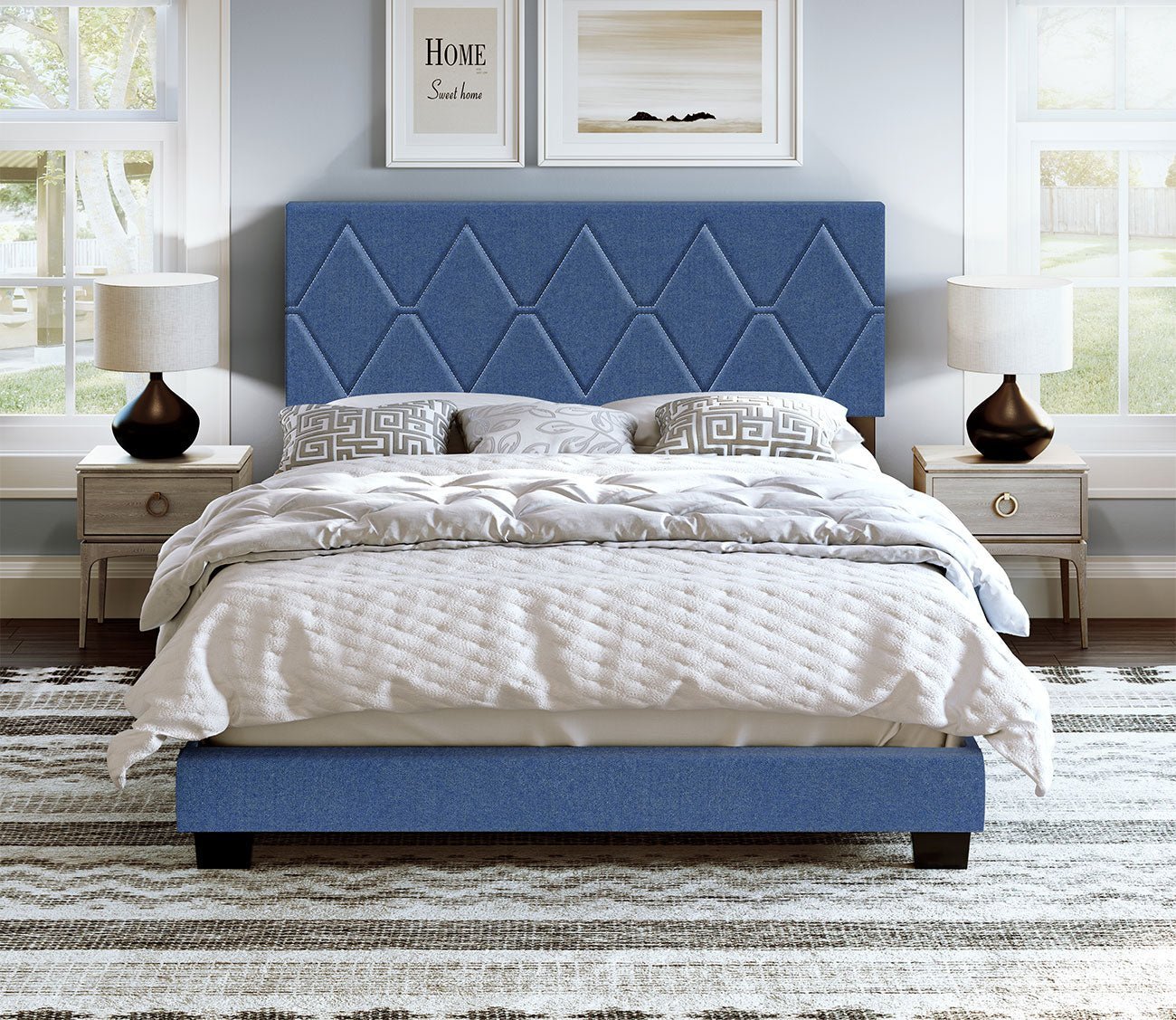Dublin Diamond Tufted Linen Fabric Platform Bed