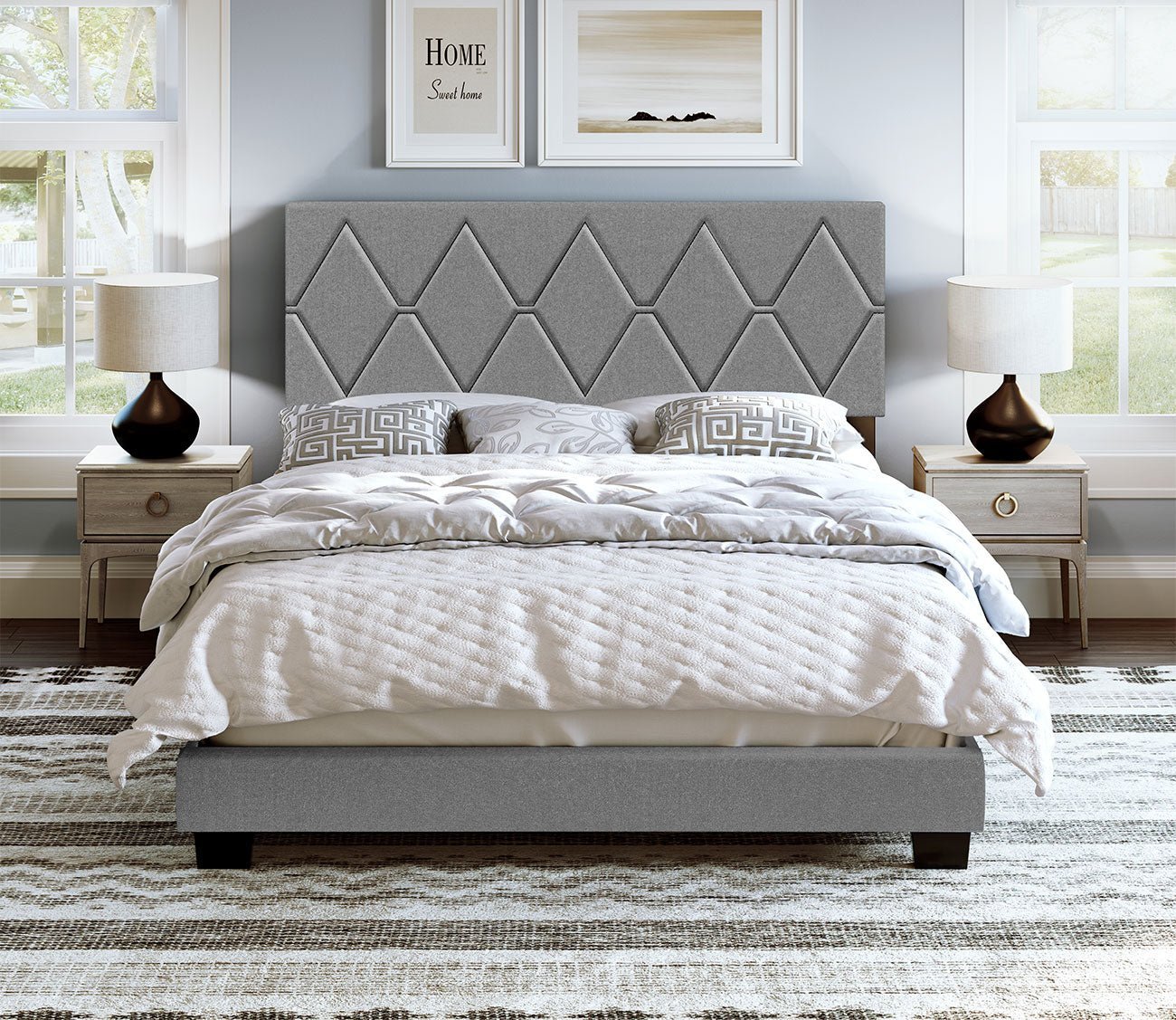Dublin Diamond Tufted Linen Fabric Platform Bed by Arkotec