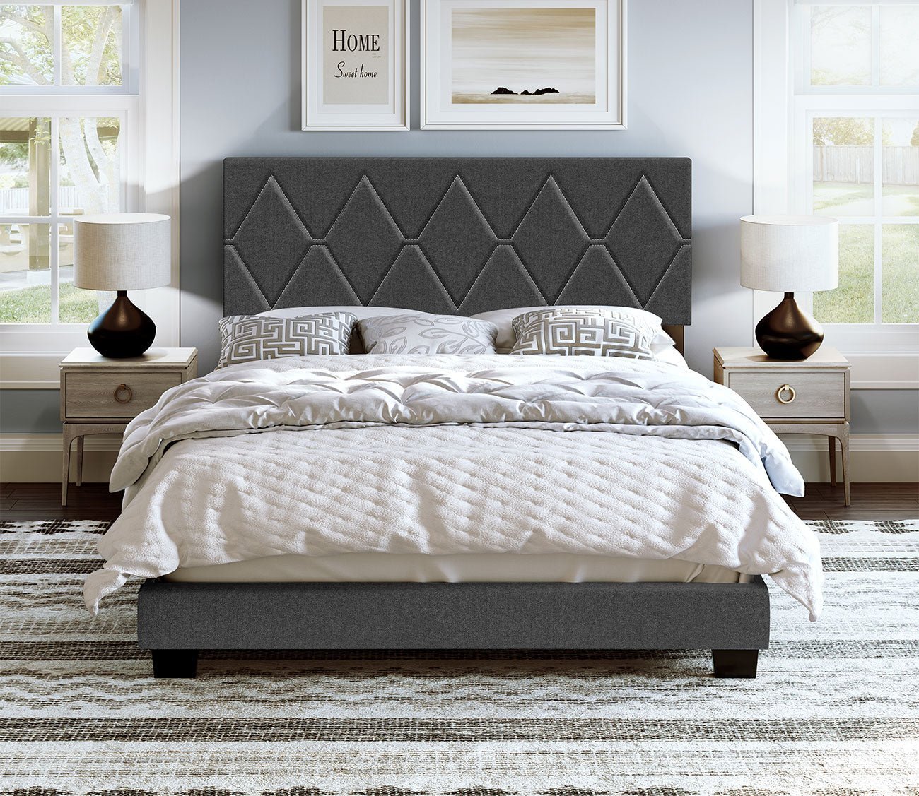 Dublin Diamond Tufted Linen Fabric Platform Bed by Arkotec