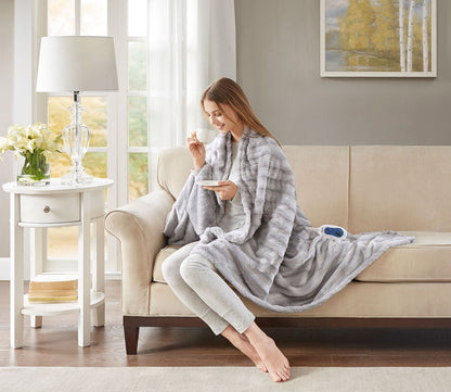 Duke Faux Fur Heated Throw Blanket by Beautyrest