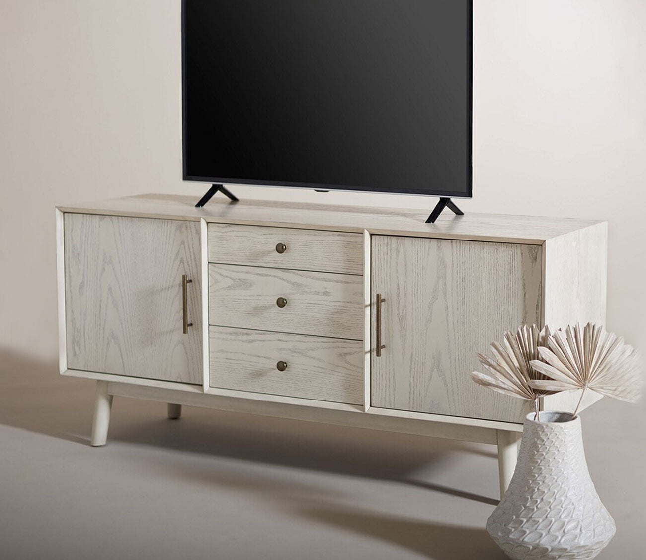Elissa Multi-Drawer Whitewash Wood Media Stand