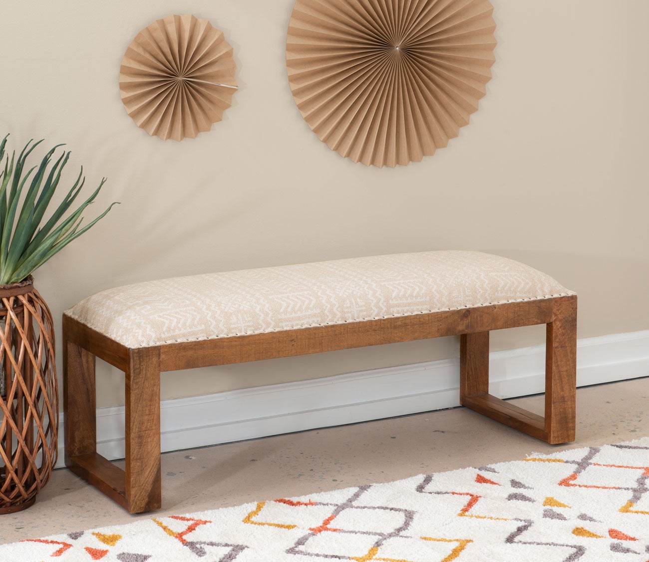Ellington Tribal Print Cotton Upholstered Bench