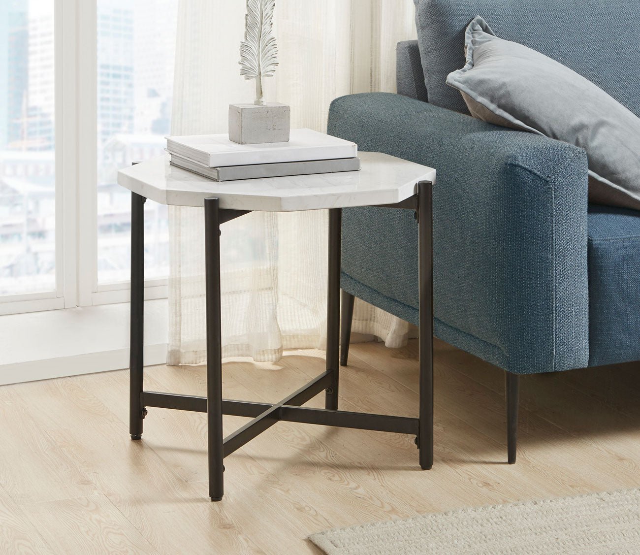 Elora White Quartz Octagon End Table