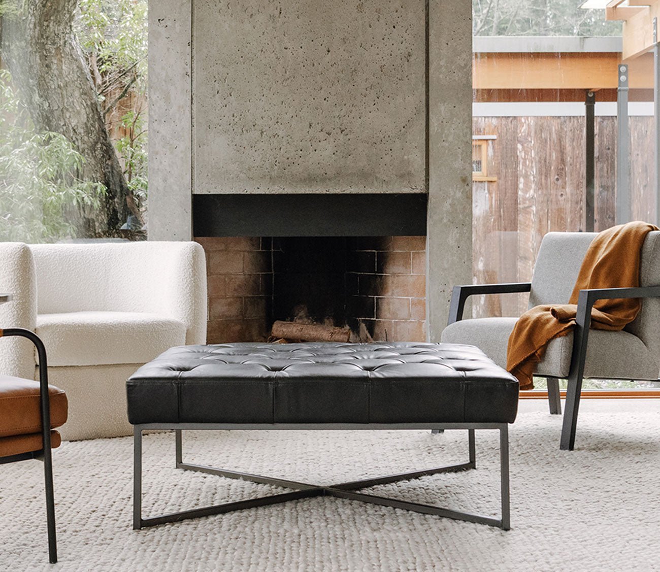 Emanuel Tufted Buffalo Leather Coffee Table