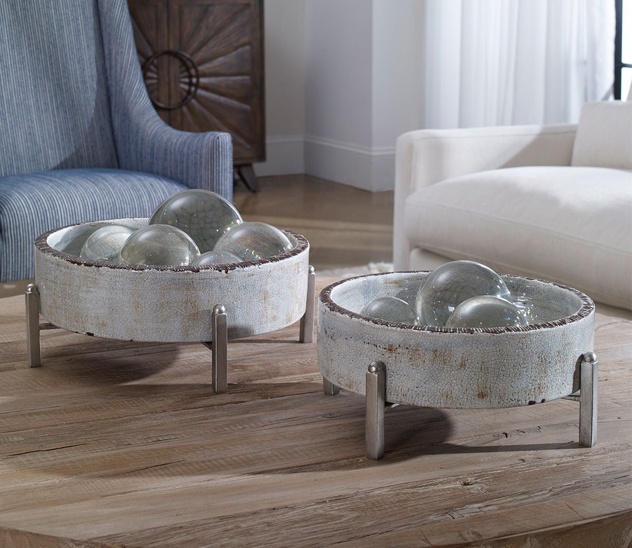 Essie Pale Gray Bowls Set of 2 by Uttermost
