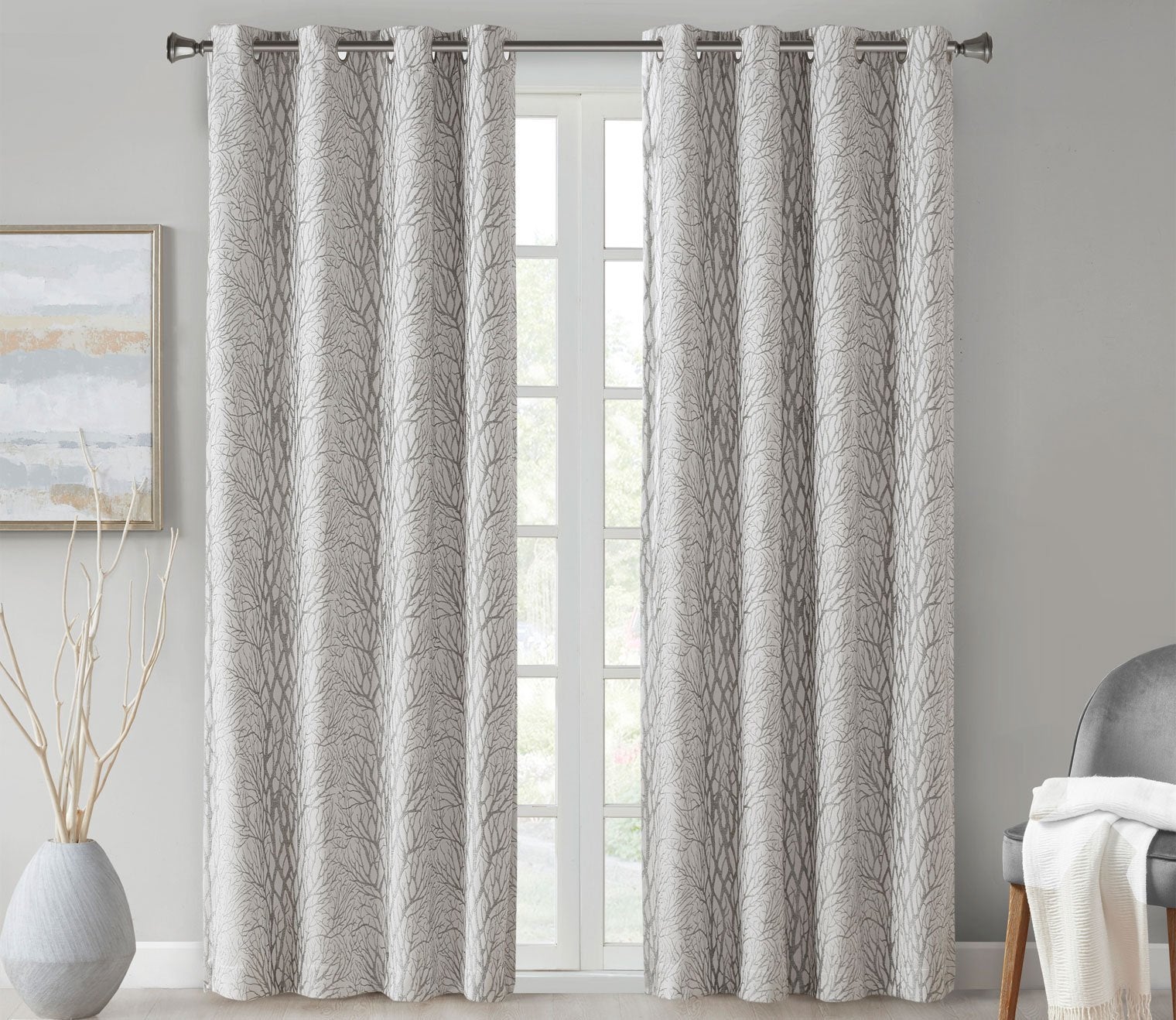 Everly Branch Jacquard Total Blackout Grommet Top Curtain Panel by SunSmart