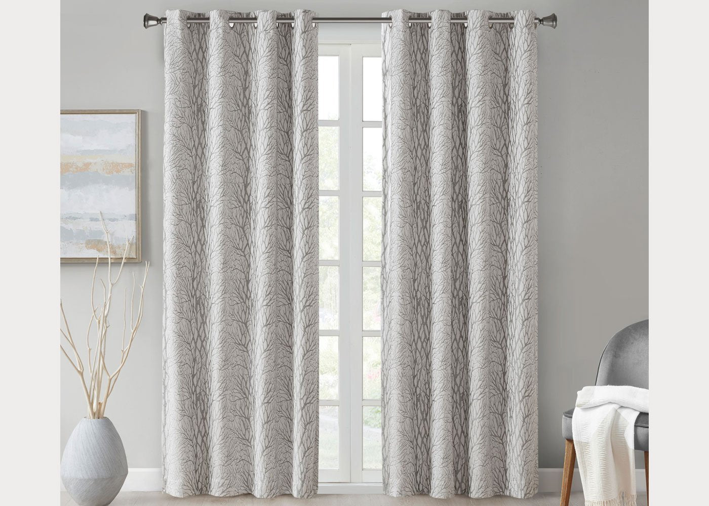 Everly Branch Jacquard Total Blackout Grommet Top Curtain Panel by SunSmart