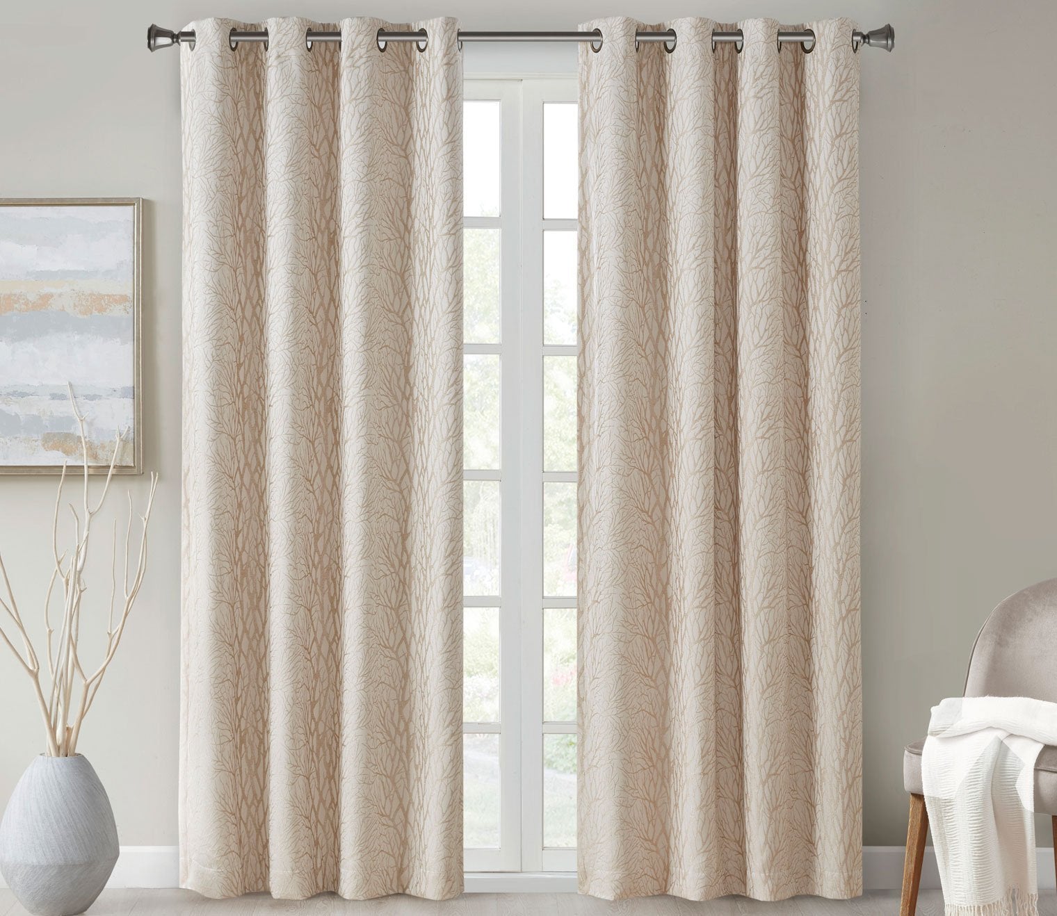 Everly Branch Jacquard Total Blackout Grommet Top Curtain Panel