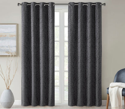 Everly Branch Jacquard Total Blackout Grommet Top Curtain Panel by SunSmart