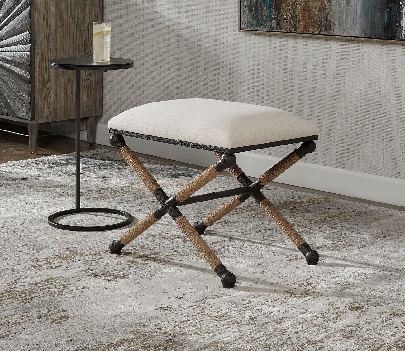Firth Small Oatmeal Fabric Bench by Uttermost