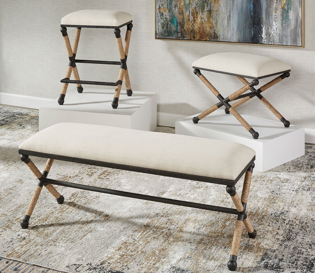 Firth Small Oatmeal Fabric Bench by Uttermost