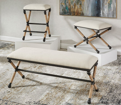 Firth Small Oatmeal Fabric Bench by Uttermost