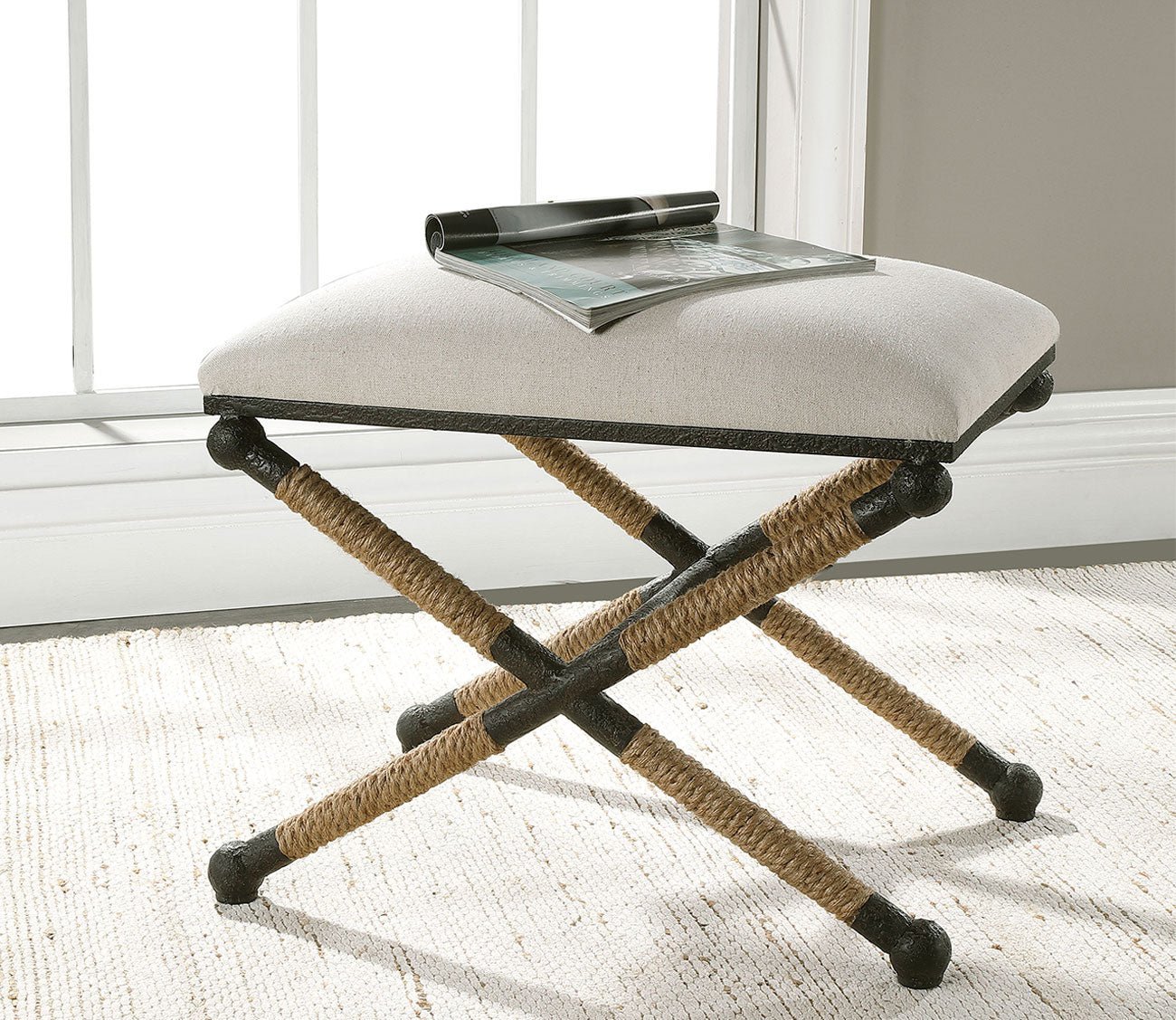 Firth Small Oatmeal Fabric Bench