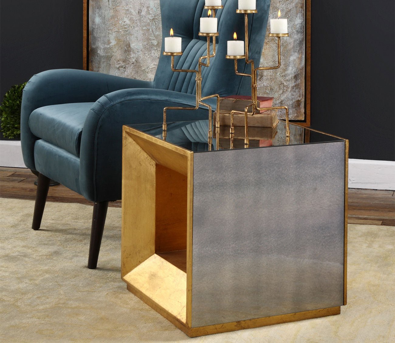 Flair Gold Cube Table by Uttermost