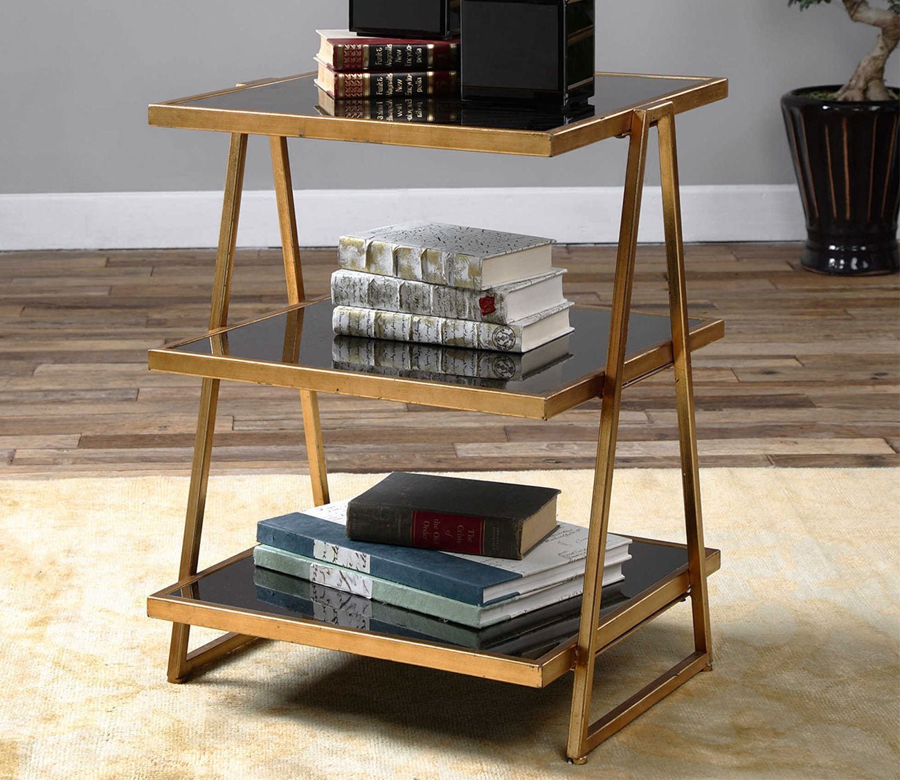 Garrity Black Glass Accent Table